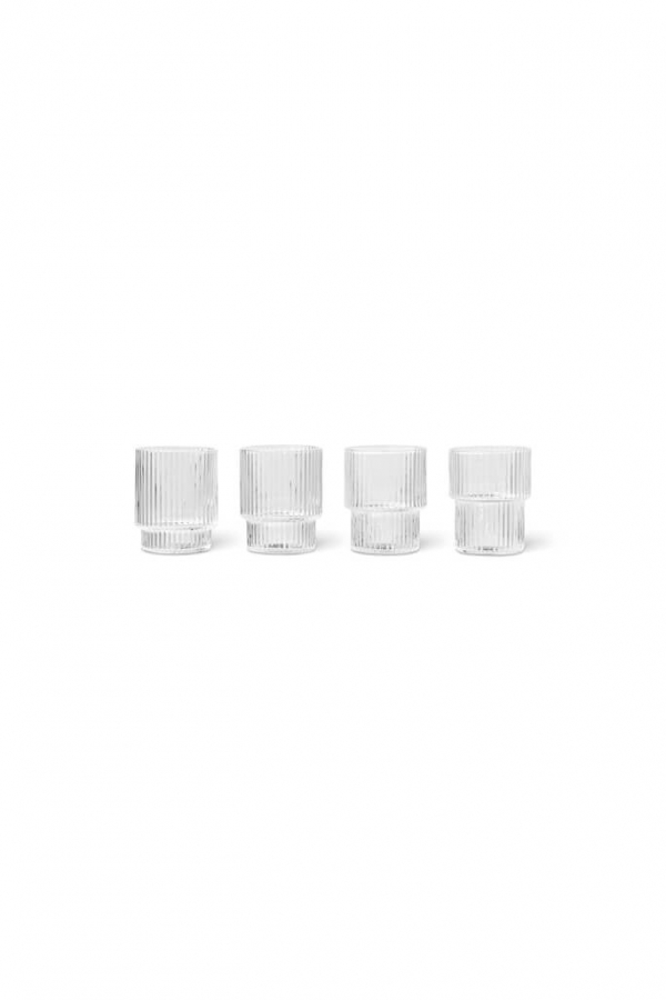 ferm LIVING | Ripple röviditalos pohár szett (4 db) | Ripple Small Glasses (Set of 4) Clear | Home of Solinfo