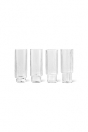 ferm LIVING | Ripple Long drink pohár szett (4 db) | Ripple Long Drink Glasses (Set of 4) Clear | Home of Solinfo