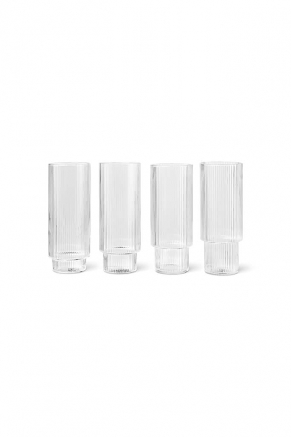 ferm LIVING | Ripple Long drink pohár szett (4 db) | Ripple Long Drink Glasses (Set of 4) Clear | Home of Solinfo